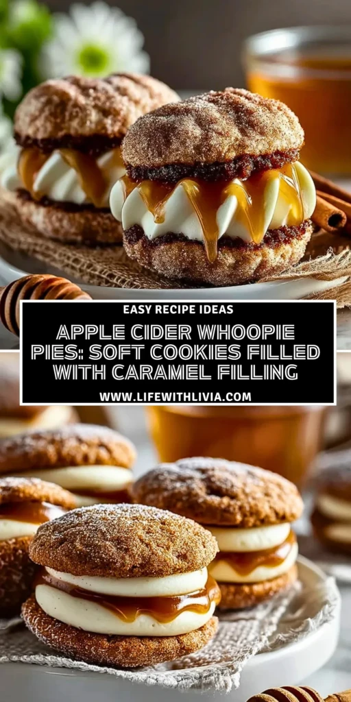 Apple Cider Whoopie Pies Soft cookies filled with caramel filling - Pin 1