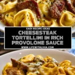 Cheesesteak Tortellini in Rich Provolone Sauce - Pin 1