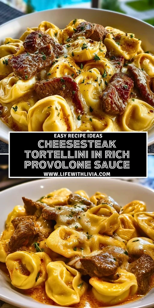 Cheesesteak Tortellini in Rich Provolone Sauce - Pin 1