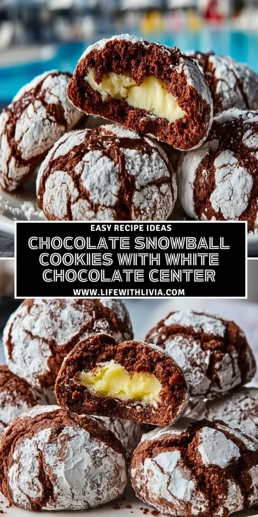 Chocolate Snowball Cookies with White Chocolate Center- Pin 1