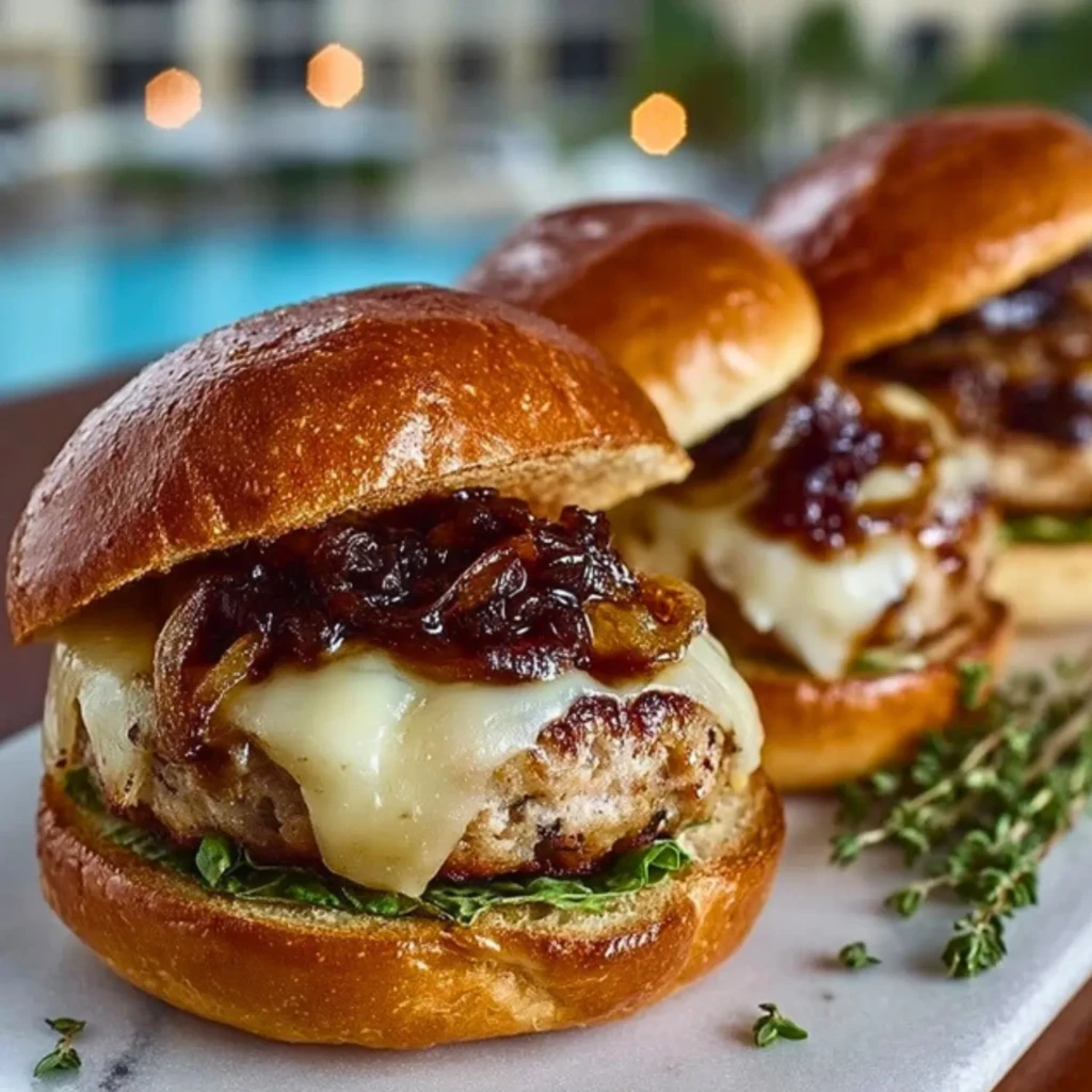 Juicy Turkey Burgers with Balsamic Caramelized Onions and Provolone- 1
