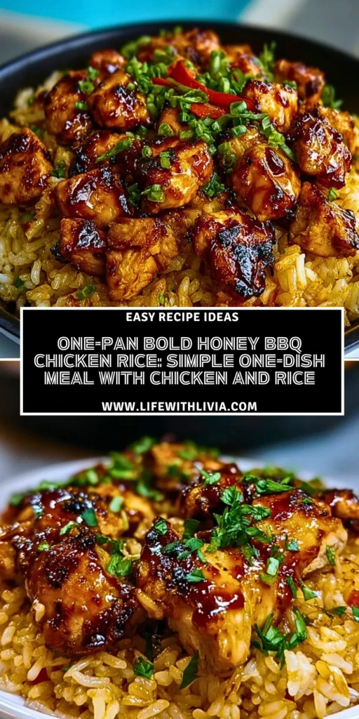 One-Pan Bold Honey BBQ Chicken Rice Simple one-dish meal with chicken and rice- Pin 1