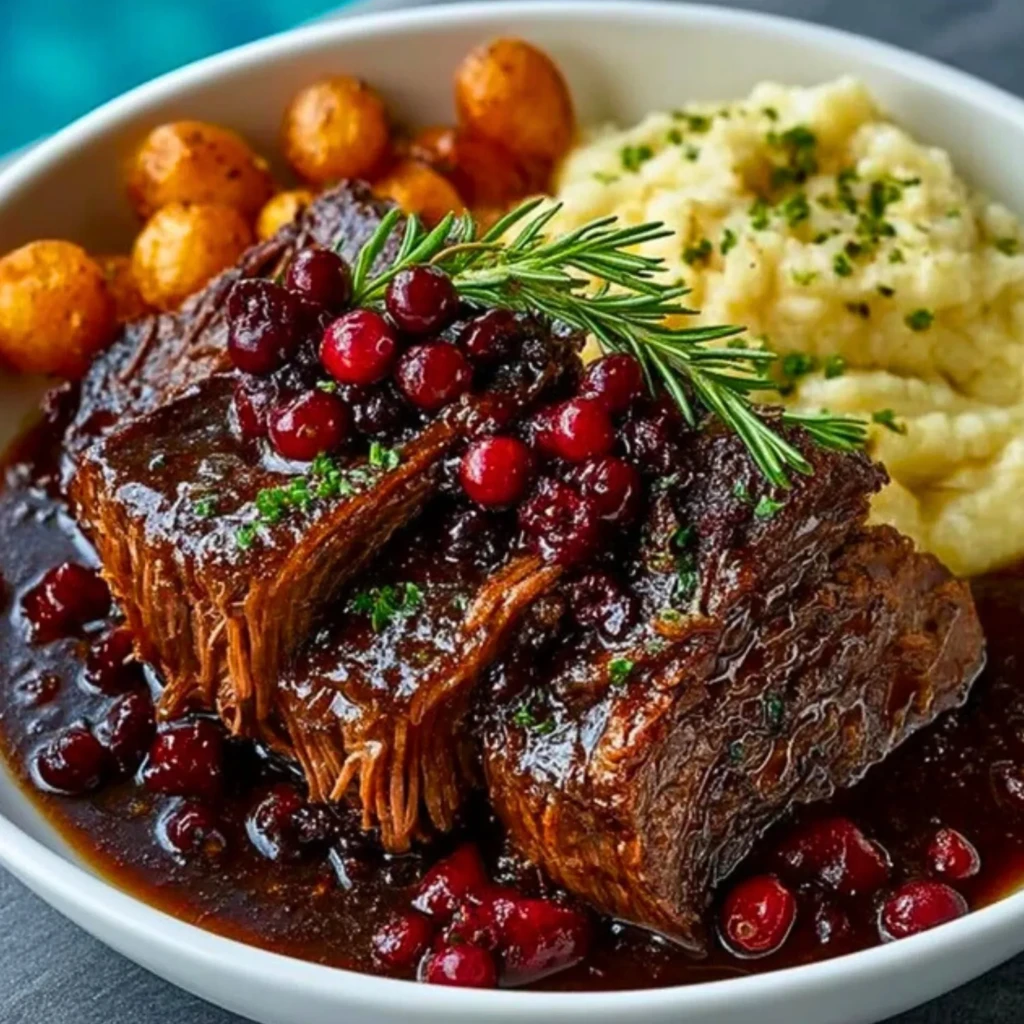Slow-Braised Beef Roast with Cranberry Balsamic Glaze- 1
